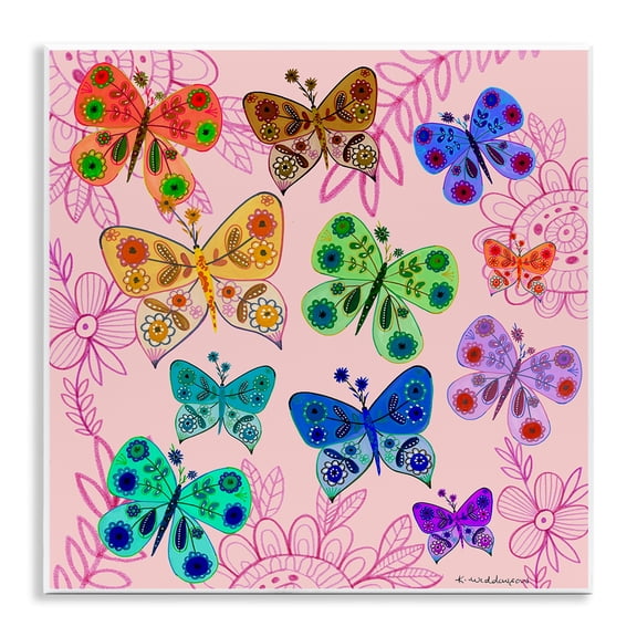 Stupell Industries Bright Patterned Butterflies Animals Painting Unframed Art Print Wall Art, 12 x 12