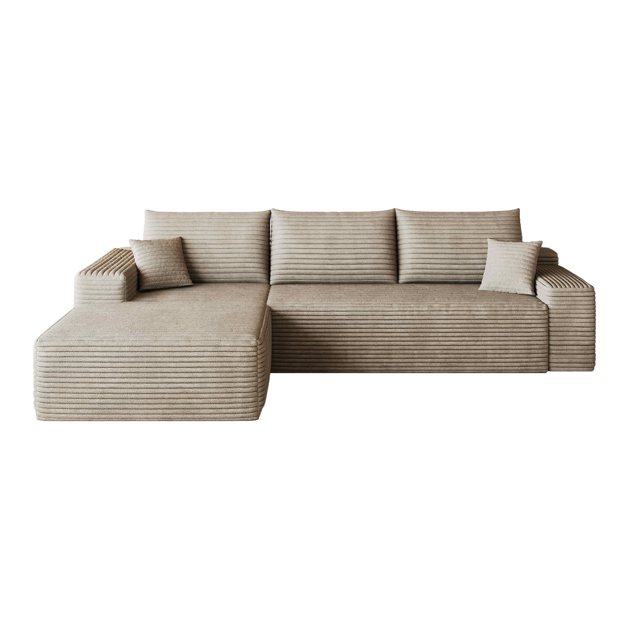 MAYEERTY 107-Inch Camel Plush Corduroy 3-Seat L-Shaped Cloud Modular Sectional Sofa, Deep Seat Couch with Chaise No Assembly Required
