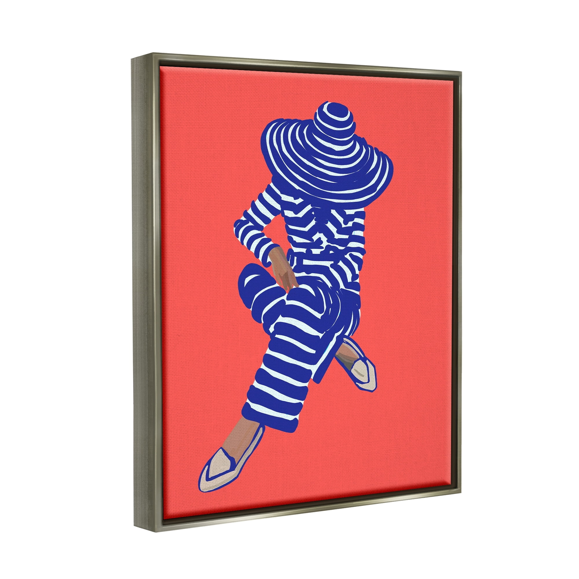 Stupell Industries Pop Style Stripes Pattern Upscale Trendy Fashion Girl Graphic Art Luster Gray Floating Framed Canvas Print Wall Art, Design by Amelia Noyes