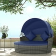 thumbnail image 3 of GVN Outdoor Daybed Set, Outdoor Bed Loveseat Set,4 Piece Round Rattan Daybed Furniture Set, Canopy, Outdoor Sofa, 2 Chairs, Pillows, Blue, 3 of 10
