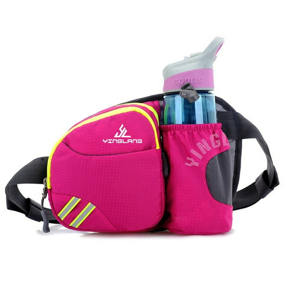 yeacher Sac Banane Multifonctionnel en Nylon pour Course, Randonnée, Cyclisme et Marathon - Léger, Respirant, avec Poche pour Bouteille d'Eau - Rouge Rose