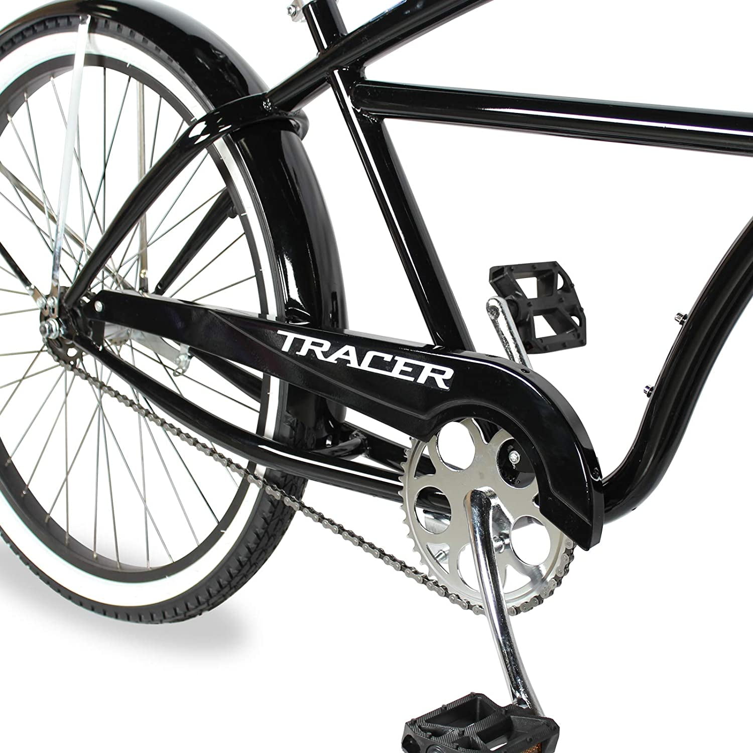 WonderWheels 26" Beach Cruiser Coaster Brake Stainless Steel Spokes One Piece Crank Alloy Orange Rims 36H W/ Fenders - Black
