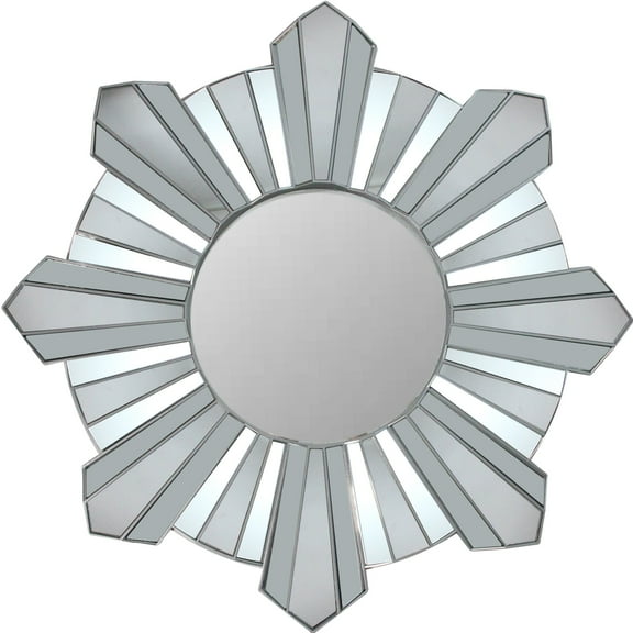 Northlight 25" Silver Matte Sunburst Wave Glass Round Wall Mirror