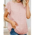 thumbnail image 1 of Women's Blush Pink Ruffled Sleeve Swiss Dot T-shirts, 1 of 5