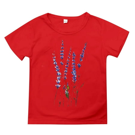 

Otqutp Chidren Fashion T-Shirt Cute Letter Flower Print Neutral Children s Pullover Round Neck Short Sleeve T Shirt Medium Cartoon Top for Children