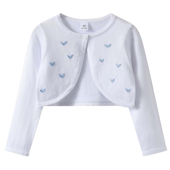 PEASKJP Girl Uniform Sweater Girls Cardigan Sweater School Uniforms Toddler Long Sleeve Button Knit Solid Sweaters Tops (White,1-2 Years)