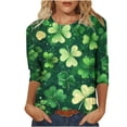 thumbnail image 2 of Ounisa Womens 3/4 Sleeve T Shirt Crew Neck St.Patrick's Day Printed Pullover Loose Fit Casual Fashion Modern Tops S-3XL, 2 of 5