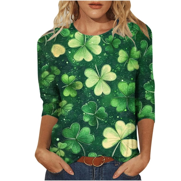 Camiseta de Cuello Redondo Impresa de Manga 3/4 de Mujer Y Blusas, Camiseta Casual de Moda para Primavera Verano