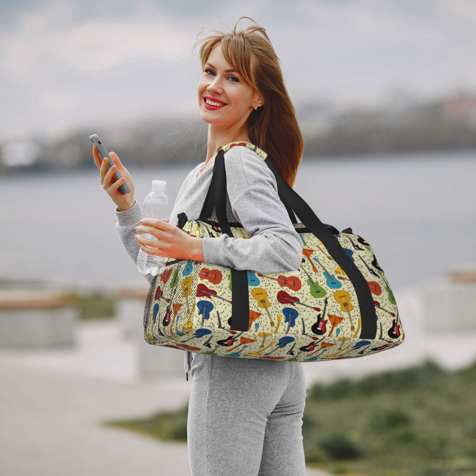 Fuzoiu Different Kind Of Guitars Print Travel Duffle Bag,Carry On Tote Bags,Duffel Bag,Sport Gym Bag, Hospital Bag for Labor and Delivery, Overnight Bag,Luggage Bag