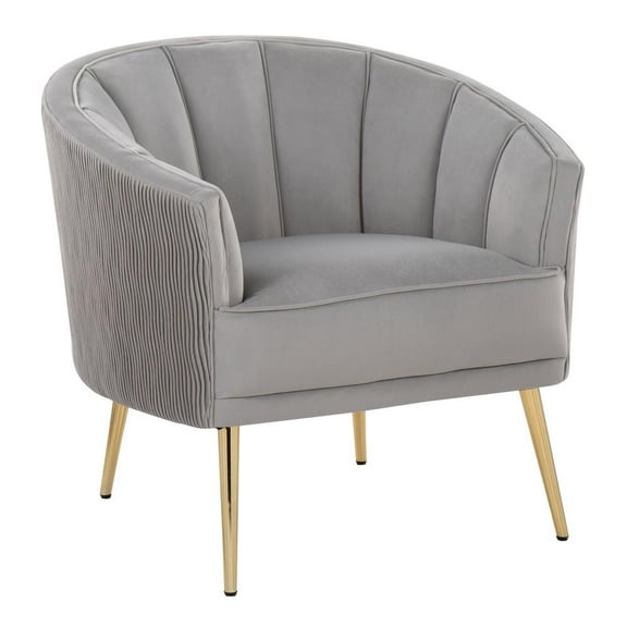 LumiSource Gold Steel, Silver Velvet Tania Pleated Waves Accent Chair