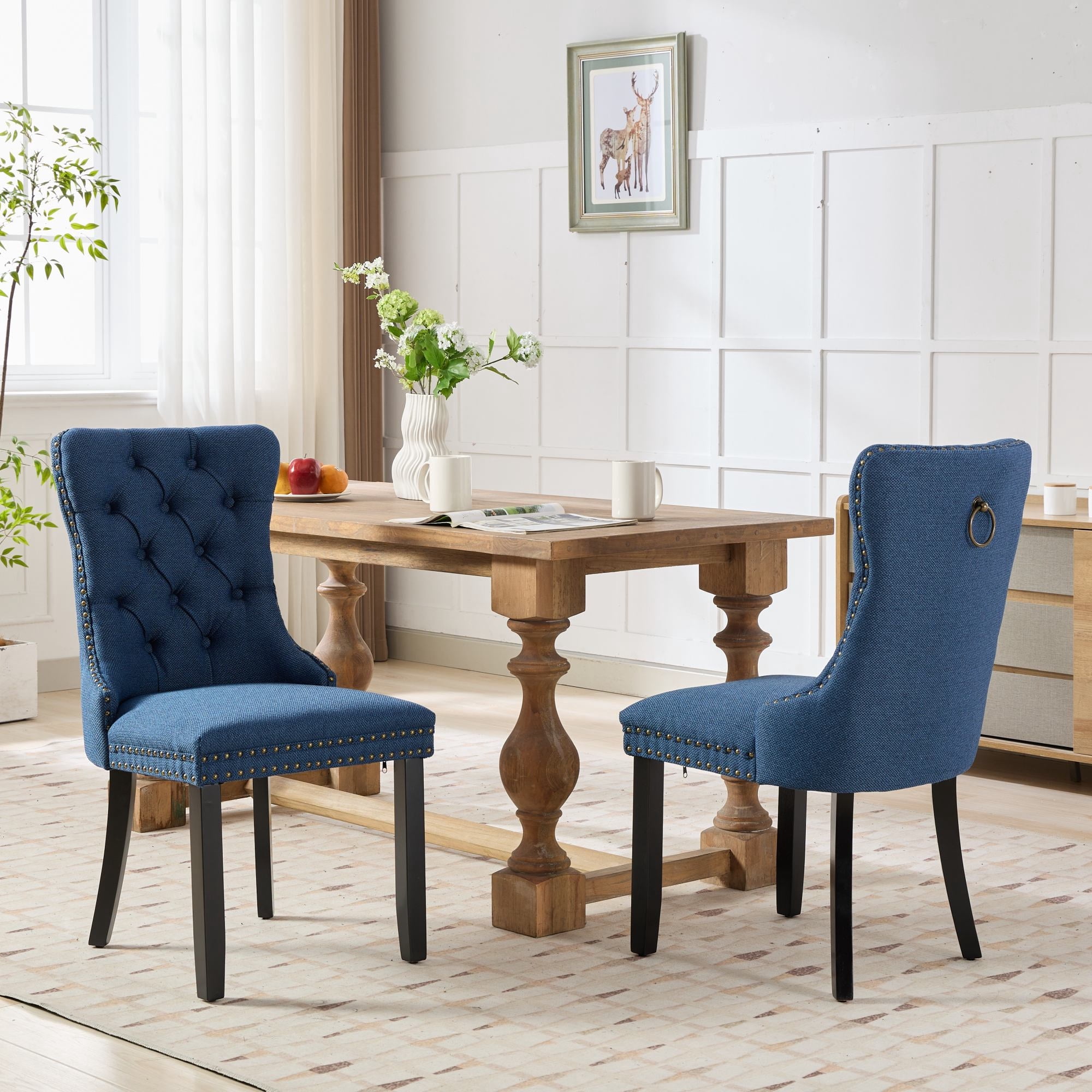 Miniyam Dining Chair Set of 2, High-end Tufted Contemporary Flax Upholstered, Blue