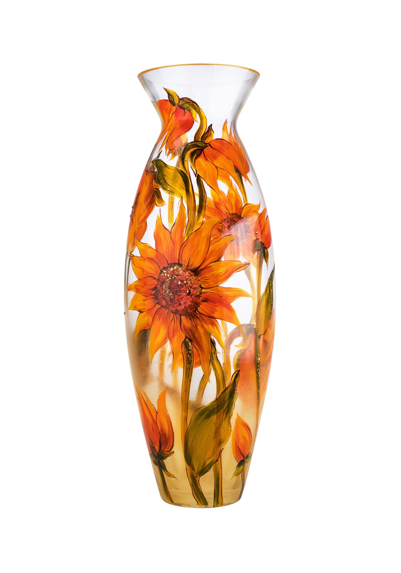 Victoria Bella 20inch Glass Vase with "Sunflowers, aged with gold leaf