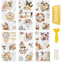 6 Pcs Vintage Flower Rub On Transfer Sticker,Text&Butterfly Stickers Canary Decals for Present Packaging DIY Scrapbooking Albums Furniture,15 * 30cm