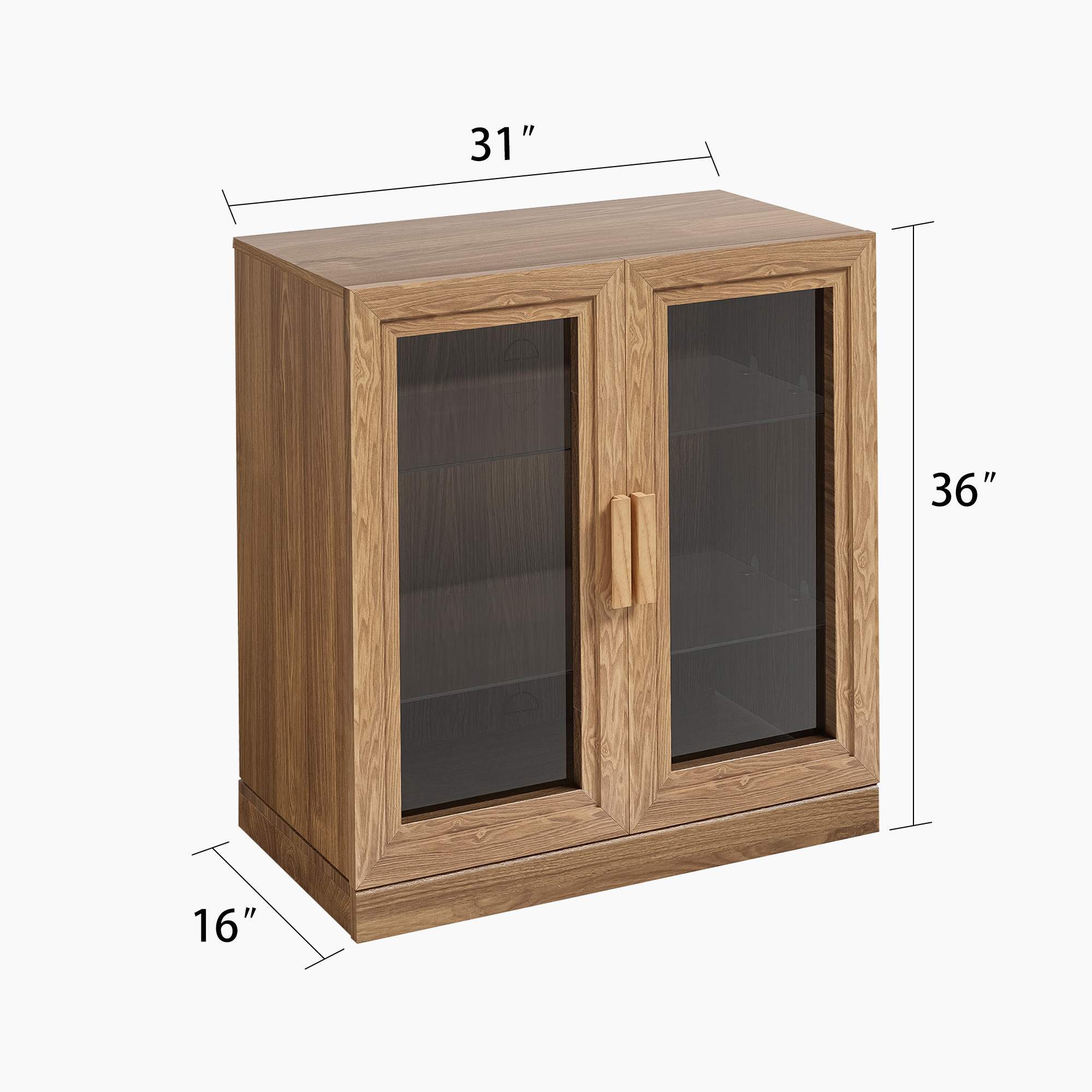 MAYEERTY 36"×31"×16" Natural Wood-Grain Storage Cabinet - Glass Doors, Elegant for Home Decor
