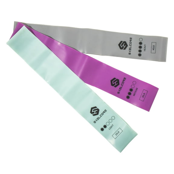 Skelcore Latex Resistance Bands Set - 3 Levels of Resistance of Non-Slip Latex Booty Bands Loops for Squats & Lunges 3 Pack