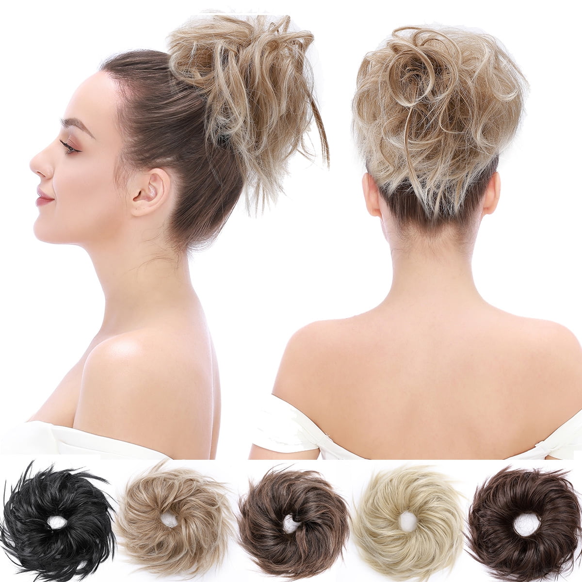S390 Black Synthetic Faux Hair Scrunchie for Buns&Ponytails 