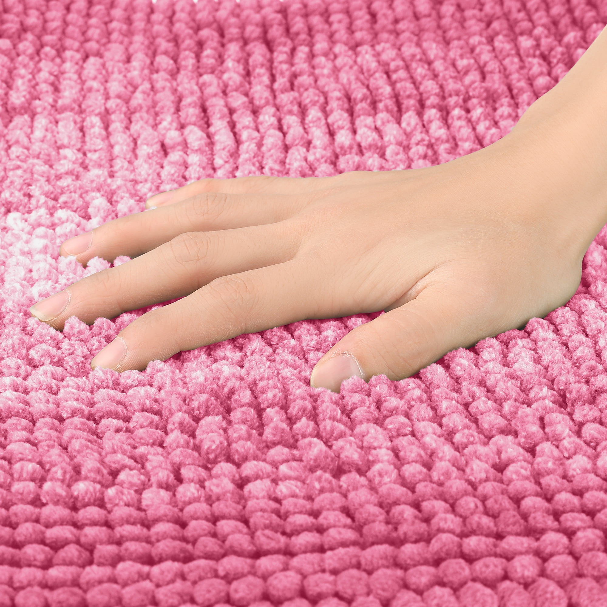 Unique Bargains Striped Bathroom Rugs Non-Slip Bath Carpet Bath Mats Pink 16"x24"
