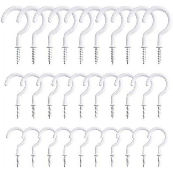 Screw Hooks Heavy Duty, Vinyl Coated Screw-in Cup Hooks Ceiling Hooks Wall Kitchen Hooks Cup Screw Hooks for Hanging Plants Indoor Outdoor Use 1-1/4", 1-1/2", 2" (30 Pack, 3 Size)