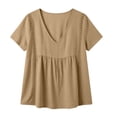 thumbnail image 6 of Plus Size Spring Cute Casual Tops Women's Spring And Summer Short Sleeved Solid Color Short Sleeved Mesh Splicing T-Shirt Coffee Xxl, 6 of 6