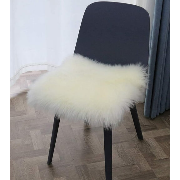 Nvzi Fur Chair Cushion 20 x 20 inch, Square Fur Seat Cushion, Super Soft Faux Sheepskin Chair Cover Chair Seat Pad, White Fluffy Rug for Children's Room, Dog/Cat Bed Mat, Bedroom, Sofa and More