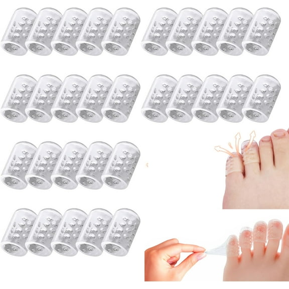 Tutuviw Silicone Gel Toe Covers,30Pcs Anti-Friction Gel Little Toe Protector,Pinky Toe Sleeves,Breathable Toe Caps Guards,Soft Toe separators for Women Men Toenails Protect Calluses Corns
