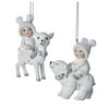 Snow Kid Deer Polar Bear Ornament Decorations, Set Of 2