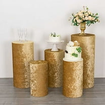 Balsa Circle 5 Champagne Cylinder Pedestal Crushed Velvet Display Stand Covers Set Party Events Decorations Supplies