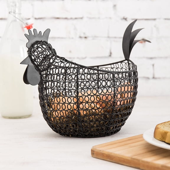 MyGift Black Metal Wire Egg Storage Basket, Chicken-Shaped