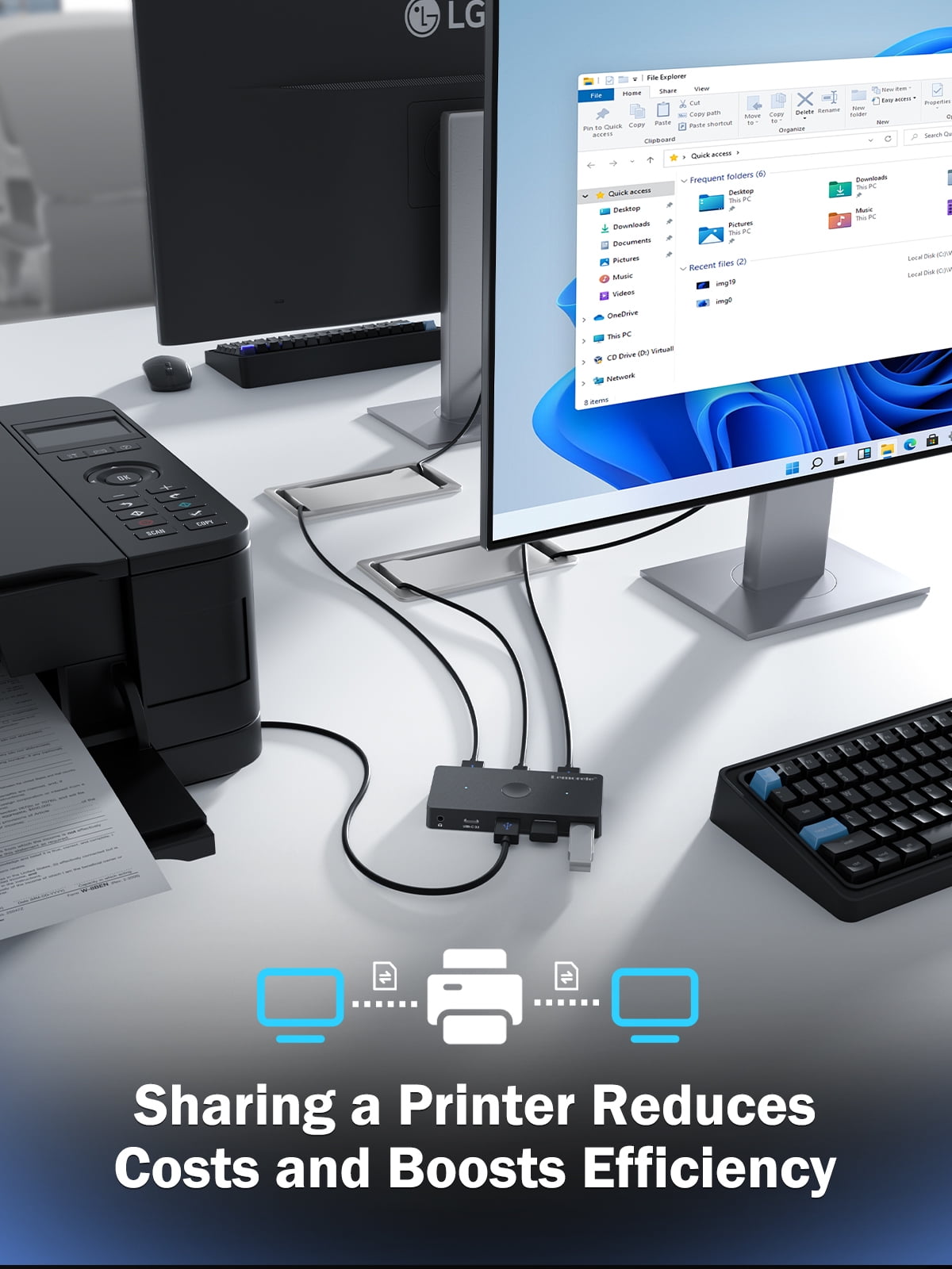 Lemorele USB 3.0 Switch, 2 PCs to Share Multiple Devices, 2-in 5-out KVM Switch, One-button Switching, USB 3.0 Sharing Switcher Hub for Windows/Mac/Linux/Android,Plug & Play