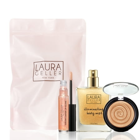 ($80 Value) Laura Geller Gilded Honey Best Sellers Makeup Gift Set - Highlighter Makeup, Lip Gloss & Body