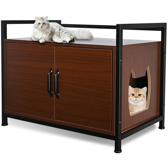 Cat Litter Box Enclosure, Hidden Cat Washroom Furniture, Wooden Cat Litter Cabinet Storage Bench with Divider