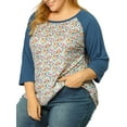 thumbnail image 1 of Agnes Orinda Blouse à Manches Raglan 3/4 à Contraste de Couleurs à Fleurs pour Femme Grande Taille2X Bleu, 1 of 8