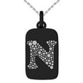 thumbnail image 1 of Stainless Steel Letter N Initial Dotted Monogram Engraved Small Rectangle Dog Tag Charm Pendant Necklace, 1 of 1