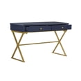 thumbnail image 2 of Linon 47" Campaign Style Metal Writing Desk with 2 Drawers, Blue/Gold, 2 of 15