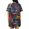 thumbnail image 6 of Fuzoiu Neon Graffiti Urban Art Print Women's Short-Sleeved Pajama Set,Lounge Sleepwear Set,Womens Pajama Sets 2 Piece,Button-Up Top and Shorts with Pockets-Small, 6 of 7