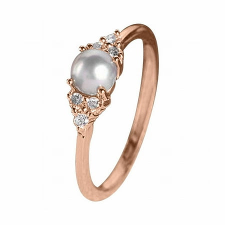 BNNG Women's Pearl Diamond Encrusted Ring Stylish Ring Engagement Ring Silver Heartbeat Cubic Zirconia Simple Birthday Gift Jewelry