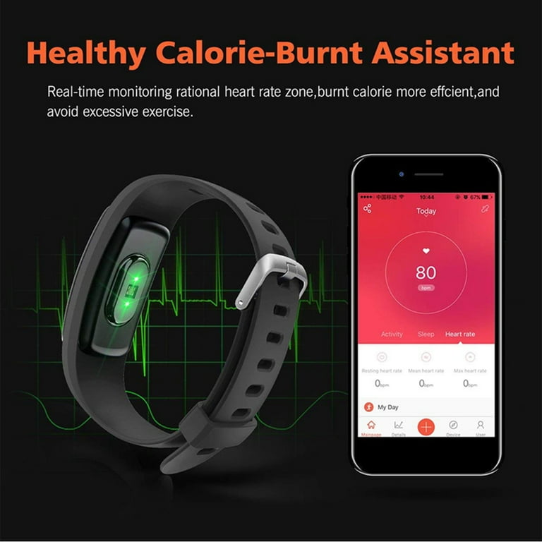 LNGOOR Smart Bracelet Sport Fitness Smart Heart Rate Music Control Bracelet with One Replaceable Band Bluetooth for Android iOS