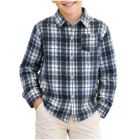Maean Boys Button down Shirt Plaid Long Sleeve Tops Kids Casual Loose Fall Fashion Blouses Clothes
