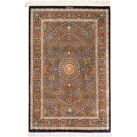 Pasargad Home Qum Colletion Hand-Knotted Pure Silk Area Rug- 2' 7" X 4' 0"