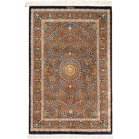 Pasargad Home Qum Colletion Hand-Knotted Pure Silk Area Rug- 2' 7" X 4' 0"