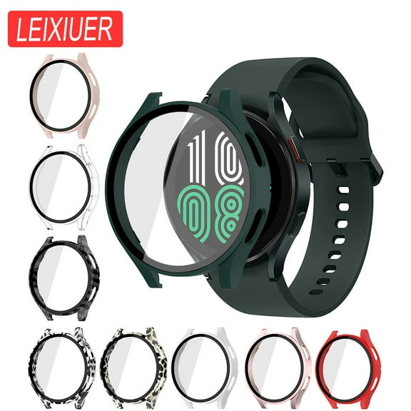 Case Cover Fit for Samsung Galaxy Watch 4 40mm 44mm,Glass Screen Protector Accessories PC All-Around Anti-fall Bumper Cover, Smart Watch Protective Case for Men Women -green