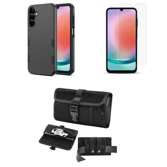 Echelon Bravo Series Phone Case for Samsung Galaxy A15 5G with Slim Shockproof Protective Armor Rugged Anti-Drop Cover, Screen Protector, Buckle Belt Holster Clip Carrying Pouch (Black)