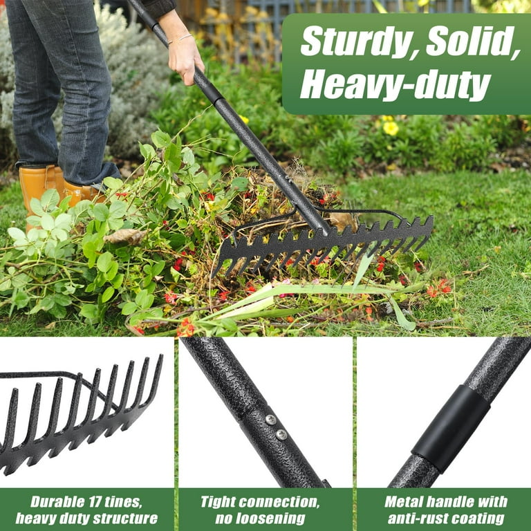 IHOMEPARK 72" Garden Rake, 17-Tine Adjustable photo 6