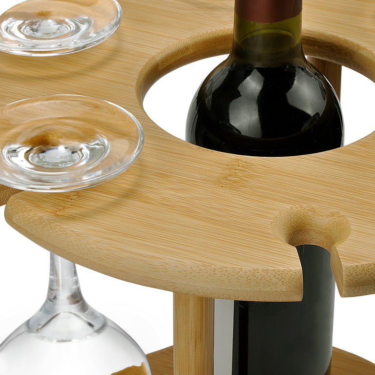 Wine Glass Drying Rack and Bottle Holder, Wooden Wine Storage Glasses Hook  Stand Organizer Tray with a Free Wooden Corkscrew Opener 