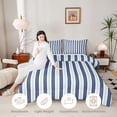 thumbnail image 4 of Manfei Classic Stripe Queen Comforter Set,Modern Geometric Comforter Sets Queen, Navy Green White, Reversible 3-Piece, 1 Comforter and 2 Pillowcases, 4 of 6