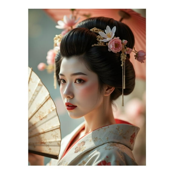 Diamond Art Kit for Adults, Geisha Portrait Fan Blossoms Diamond Painting for Adults Beginners, DIY Diamond Art Painting Kits, 5D Diamond Painting Crafts for Home Decor 12x16 Frameless