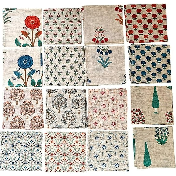Blockprintstory- Multicolor Cloth Napkins - Pure Cotton Everyday Use Jaipur Hand Block Printed Cocktail Napkin Reusable Soft Washable, 12″ x 12″ (Assorted Napkin)