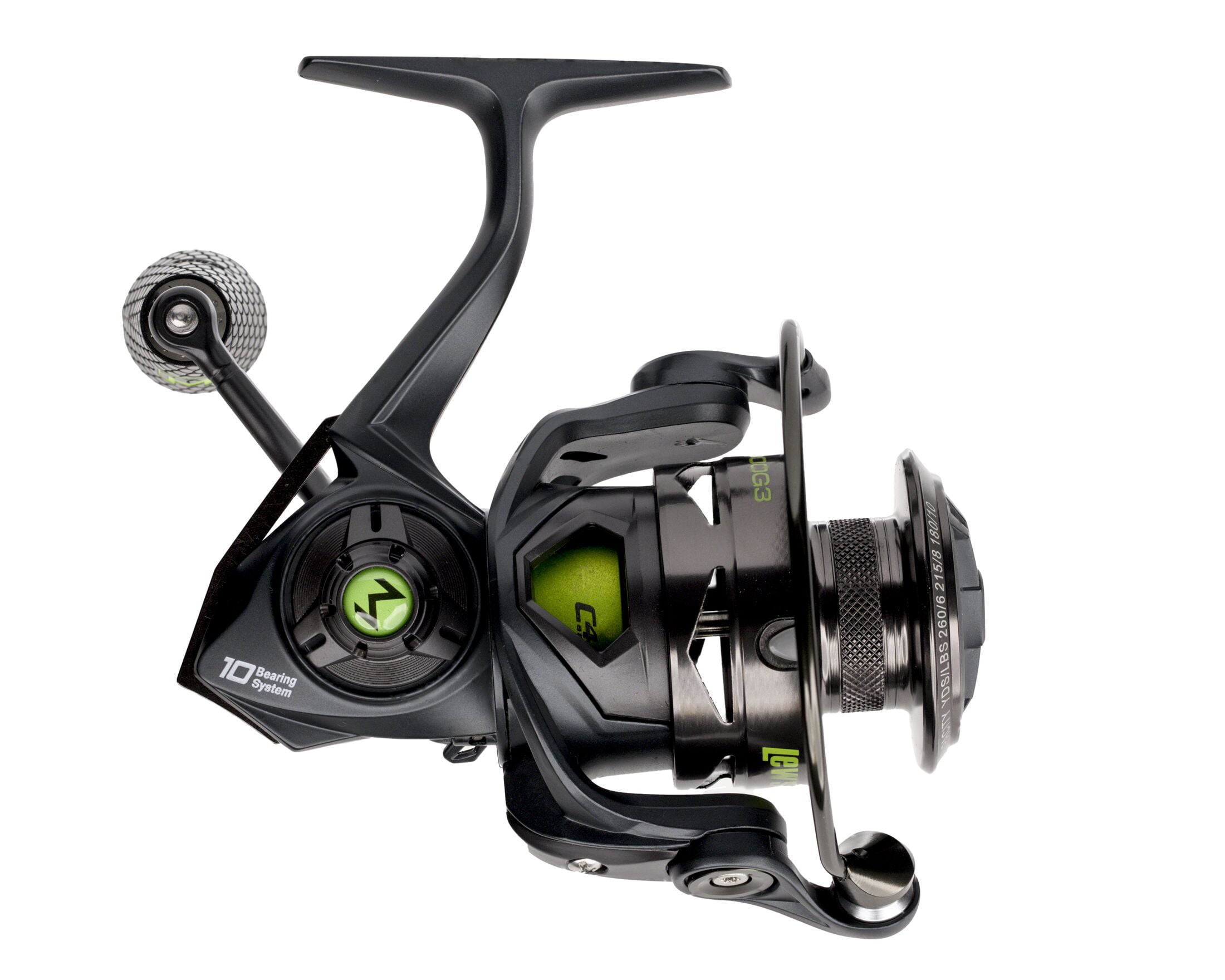 Lew's MACH 2 Spinning Fishing Reel, Size 300 Reel, Black/Green (Clam Package)