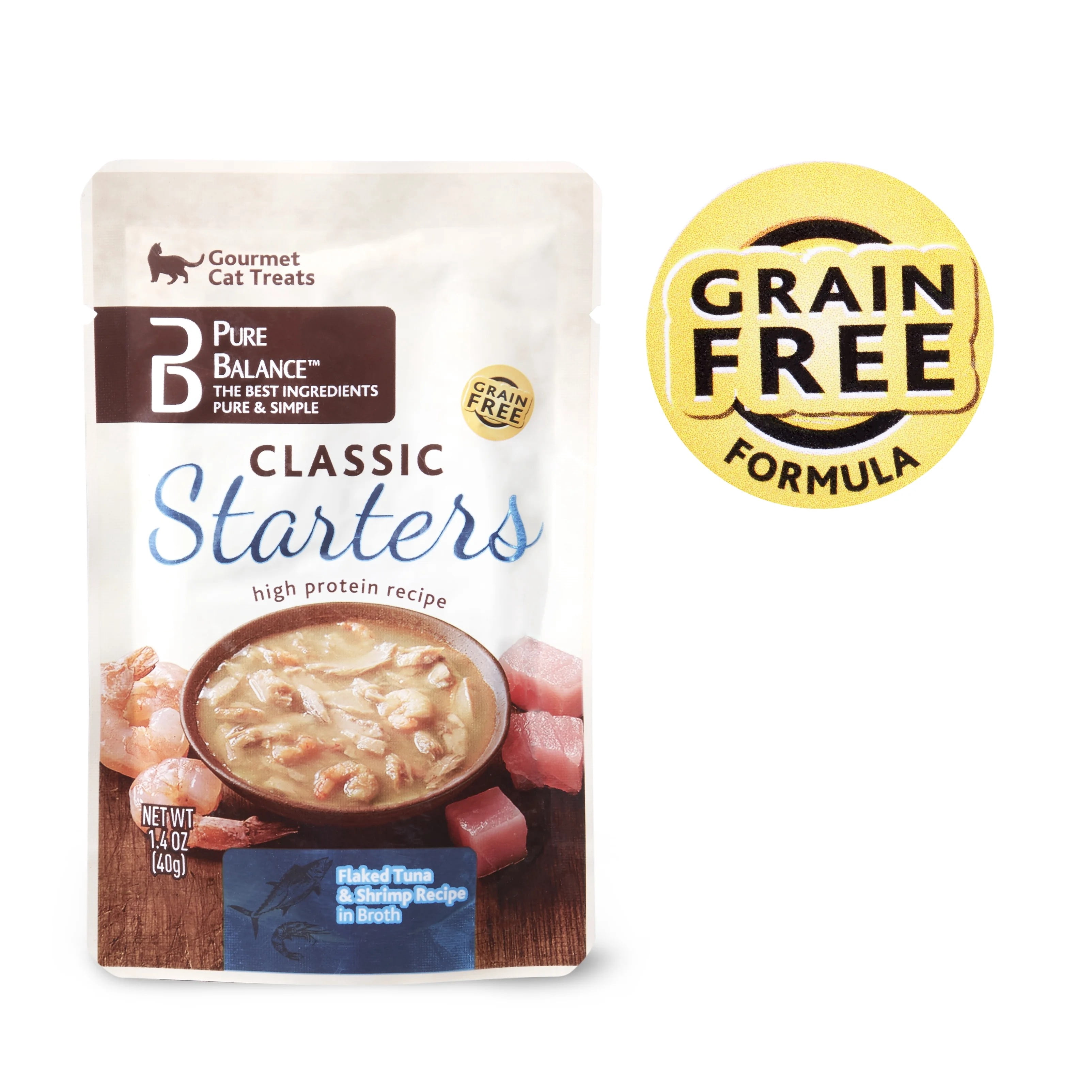 Pure Balance Classic Starters Flaked Tuna & Shrimp Recipe in Broth Gourmet Cat Treats, 1.4 oz