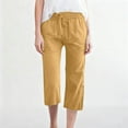 thumbnail image 6 of Petite Capris Pants for Women Drawstring Elastic Waist Cotton Linen Cropped Trousers With Pockets Summer Loose Straight Yellow 3XL, 6 of 7